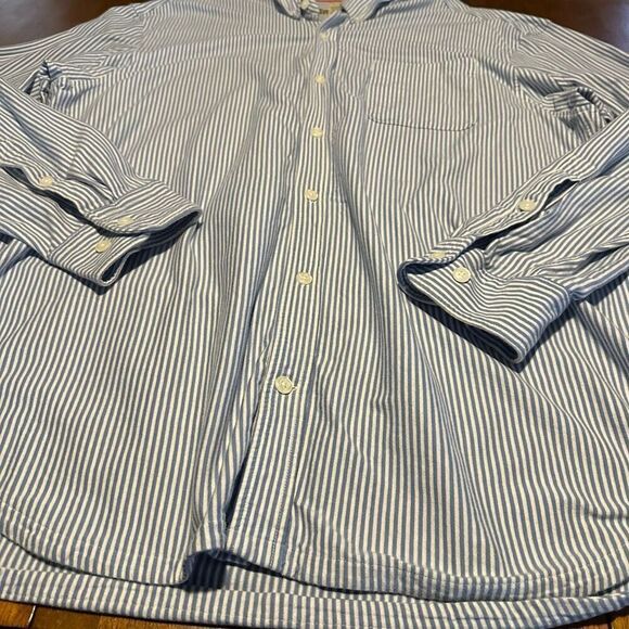 Duluth Trading Shirt Mens Size XL Blue Striped Long Sleeve Relaxed Fit Button Up - Picture 2 of 6